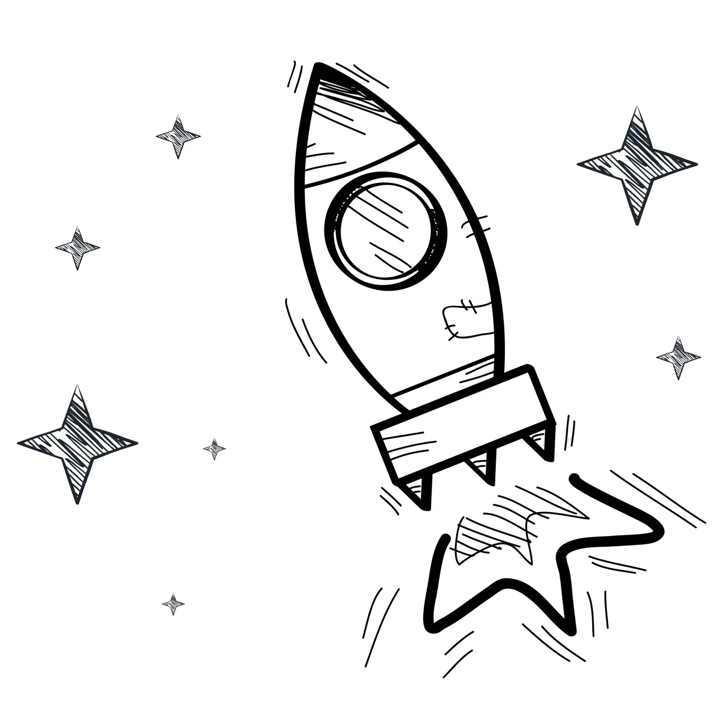 Figure: A rocket flying in between the starts A rocket flying in between the starts